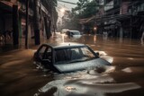 Bangkok got flood, car submerged under water