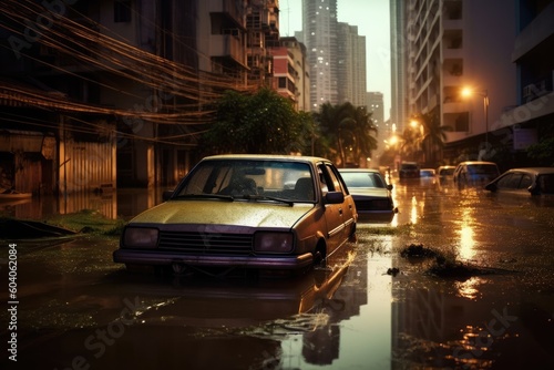 Bangkok got flood, car submerged under water