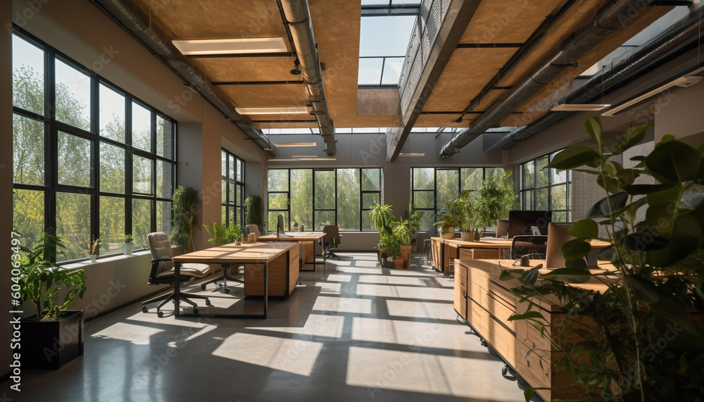 Modern office design with elegant glass architecture generated by AI Modern office design with elegant glass architecture generated by AI
