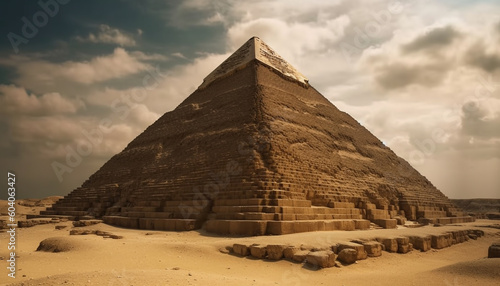 Ancient pharaoh tomb, majestic pyramid sculpture generated by AI
