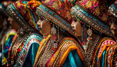 Vibrant colors adorn traditional Indian clothing outdoors generated by AI