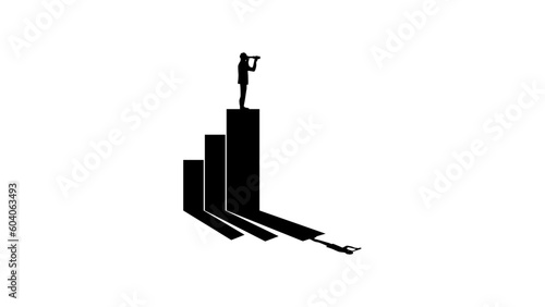 Business analytics silhouette, businessman looking through a spyglass stands at the top of the chart photo