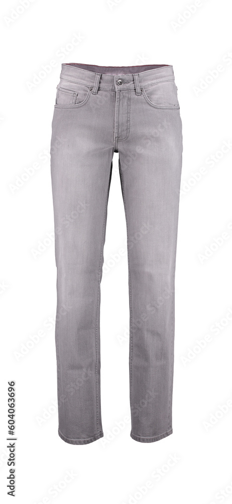 Grey jeans. Isolated image on a white background. Nobody. Photo on a mannequin.
Grey jeans. Isolated image on a white background. Nobody. Photo on a mannequin.
