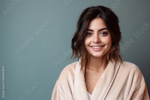 Young pretty woman wearing a bathrobe happy expression generative ai