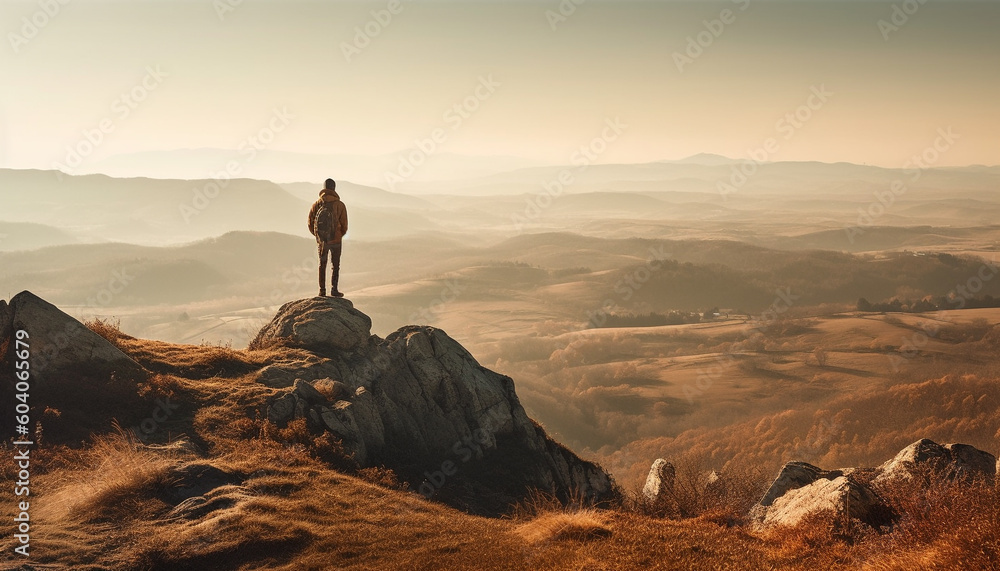 Standing on mountain peak, success in sight generated by AI