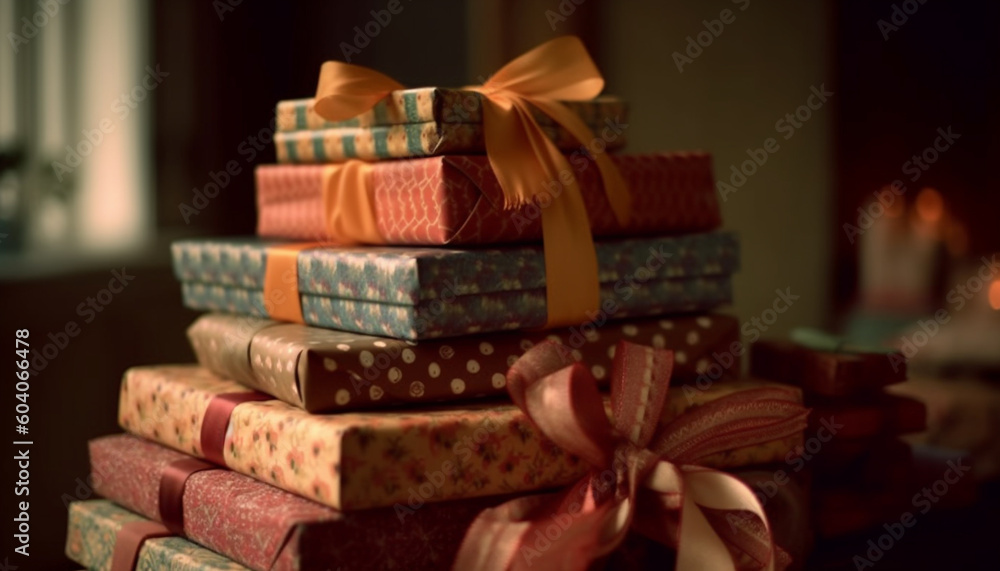 Abundance of joy in shiny gift boxes generated by AI