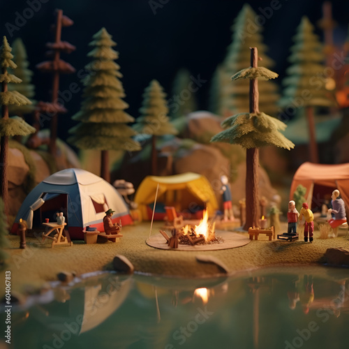 Miniature, Stop - motion animation style, Camping, Glamping, 1990s.