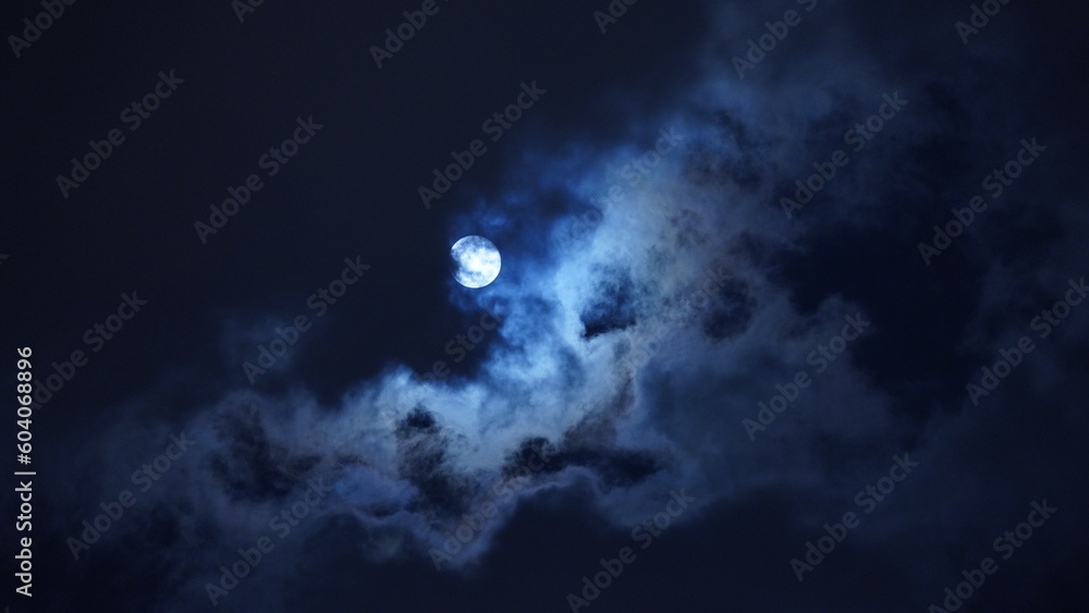 The moon night view with the round and white moon in the sky The moon night view with the round and white moon in the sky