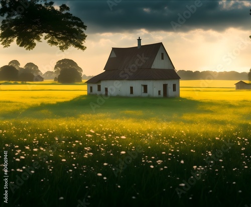 village house in sunset