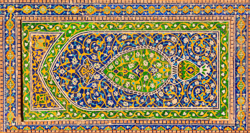 Registan mosaic pattern design background, Samarkand