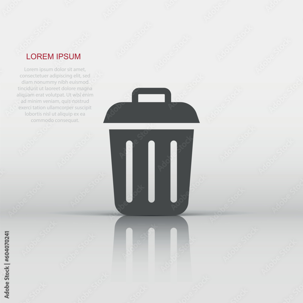 Trash bin garbage icon in flat style. Trash bucket vector illustration on white isolated background. Garbage basket business concept. Trash bin garbage icon in flat style. Trash bucket vector illustration on white isolated background. Garbage basket business concept.