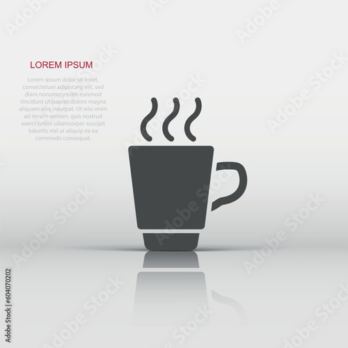 Coffee, tea cup icon in flat style. Coffee mug vector illustration on white isolated background. Drink business concept.
