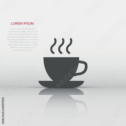 Coffee, tea cup icon in flat style. Coffee mug vector illustration on white isolated background. Drink business concept.