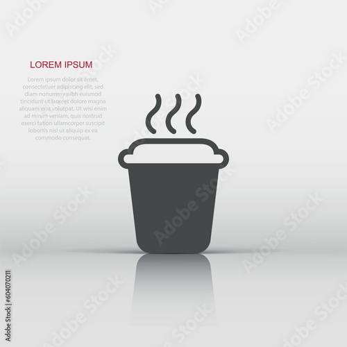 Coffee, tea cup icon in flat style. Coffee mug vector illustration on white isolated background. Drink business concept.