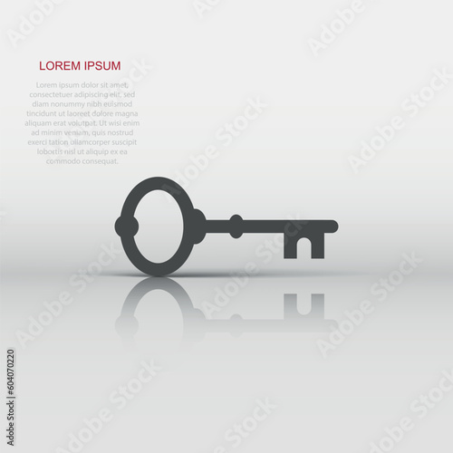 Key icon in flat style. Access login vector illustration on white isolated background. Password key business concept.
