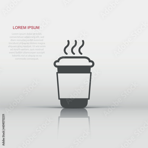 Coffee, tea cup icon in flat style. Coffee mug vector illustration on white isolated background. Drink business concept.