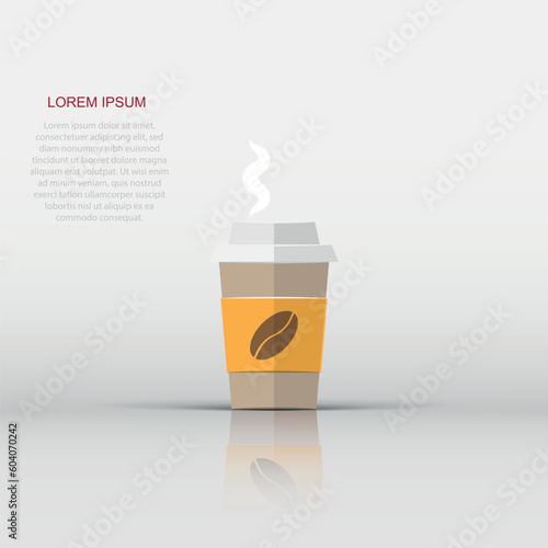 Coffee, tea cup icon in flat style. Coffee mug vector illustration on white isolated background. Drink business concept.