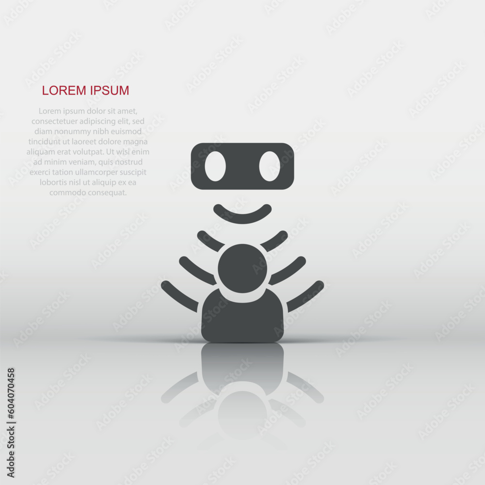 Motion sensor icon in flat style. Sensor waves with man vector illustration on white isolated background. People security connection business concept. Motion sensor icon in flat style. Sensor waves with man vector illustration on white isolated background. People security connection business concept.