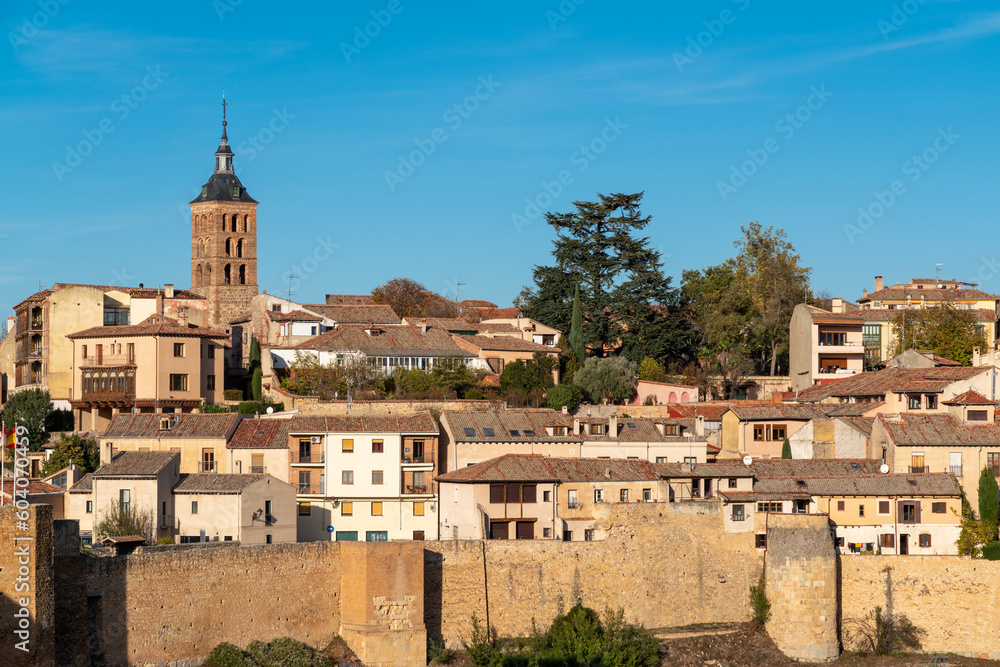 Medieval city high angle perspective. Historic city and famous travel destination in Spain. View of part of city center. 