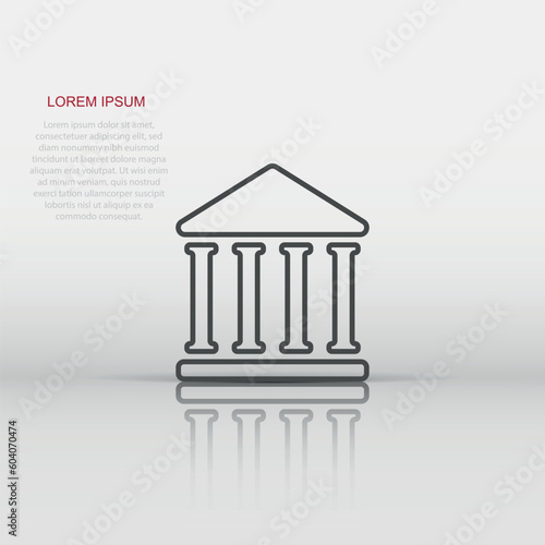 Bank building icon in flat style. Government architecture vector illustration on white isolated background. Museum exterior business concept.