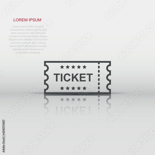 Cinema ticket icon in flat style. Admit one coupon entrance vector illustration on white isolated background. Ticket business concept.