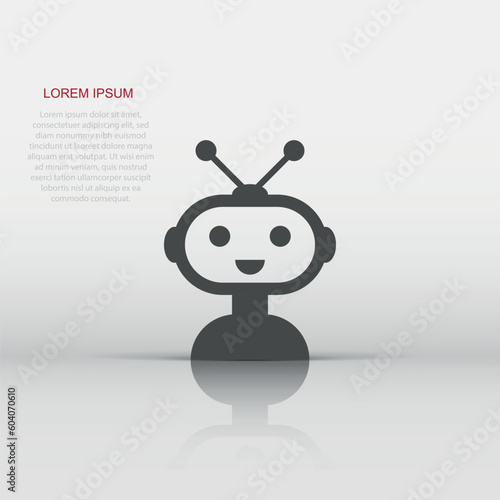 Cute robot chatbot icon in flat style. Bot operator vector illustration on white isolated background. Smart chatbot character business concept.