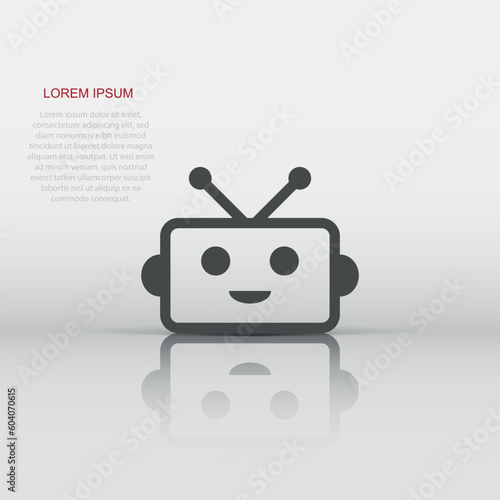 Cute robot chatbot icon in flat style. Bot operator vector illustration on white isolated background. Smart chatbot character business concept.