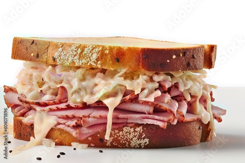 Reuben sandwich on rye bread on a white background photo