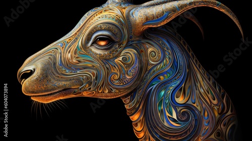 Capricorn Zodiac star sign, Goat, night stars, wallpaper illustration background , Generative AI