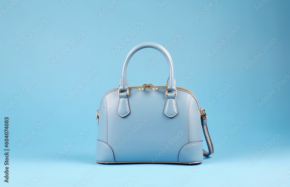 Chic Light Blue Handbag for Trendy Women on Minimalist Studio Background, generative AI Chic Light Blue Handbag for Trendy Women on Minimalist Studio Background, generative AI