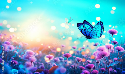 Sommerwiese mit Schmetterling, generative AI