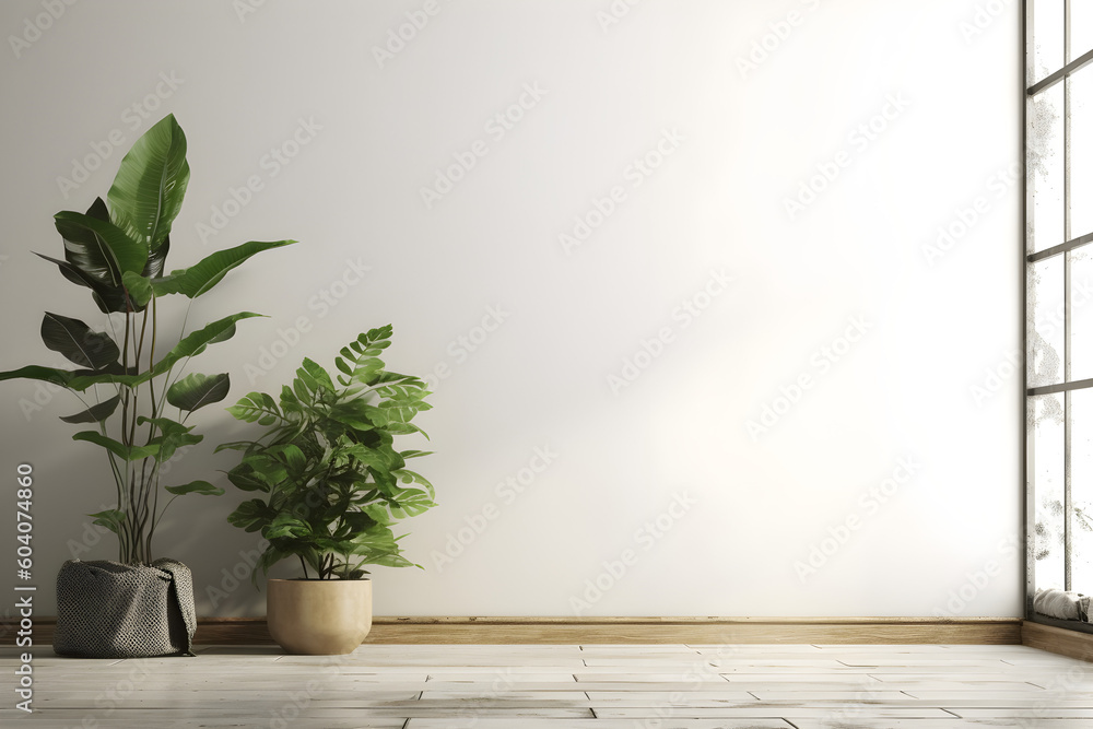 Interior background with plant 3d render Interior background with plant 3d render