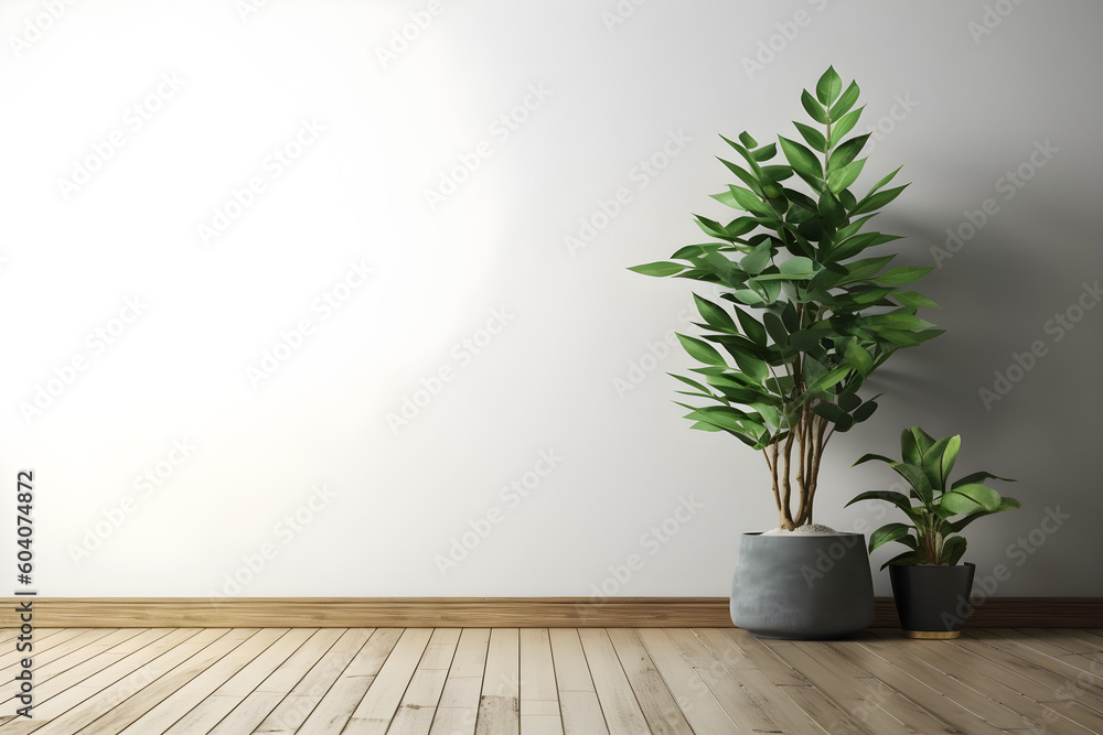 Interior background with plant 3d render