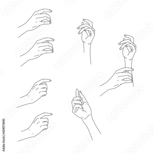 set of hands black and white line filled illustrations 