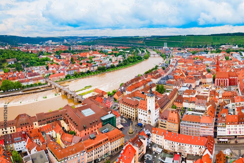 Wurzburg old town aerial panoramic view