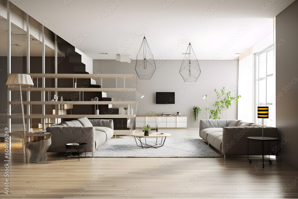 Interior of modern apartment 3d rendering Interior of modern apartment 3d rendering
