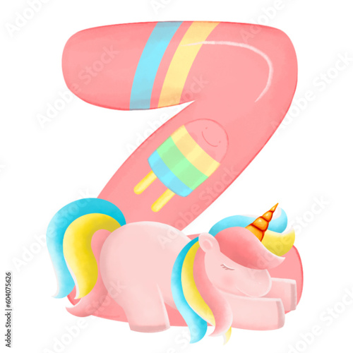 Alphabet with cute unicorn, font in hand-drawn cartoon style. Vector illustration for your design