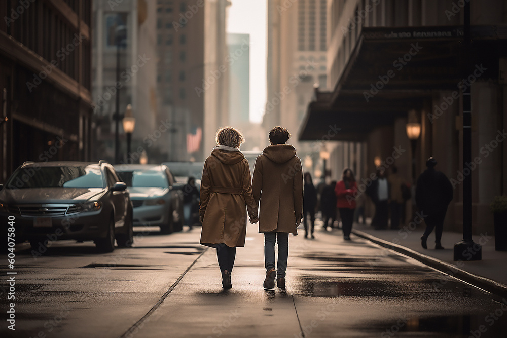 2 females  walking on the street at the city
