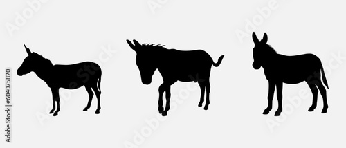 isolated black silhouette of a donkey   vector collection