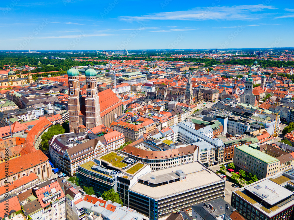 Naklejka premium Marienplatz aerial panoramic view in Munich city, Germany
