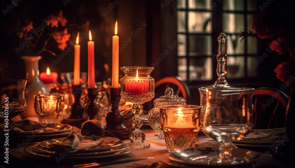 Catholicism elegance illuminated by candlelight and wine generated by AI Catholicism elegance illuminated by candlelight and wine generated by AI