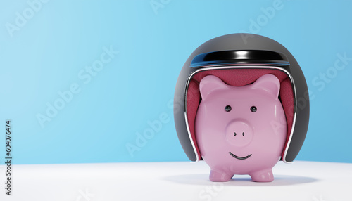 Piggy bank wearing a crash helmet