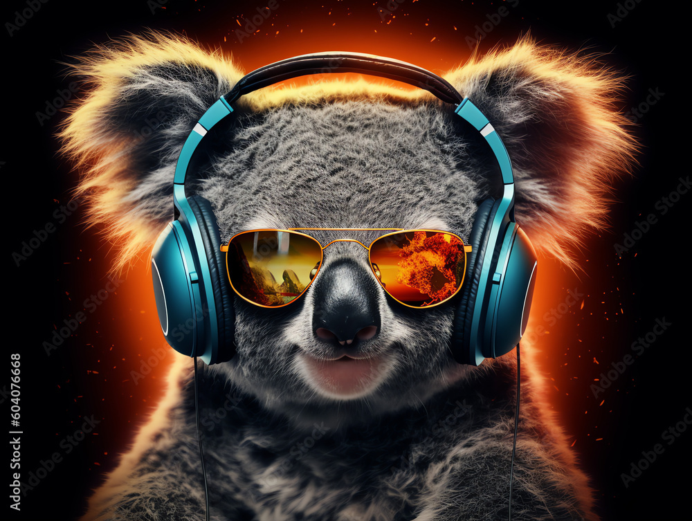 Poster Print Gamer koala bear with sunglasses and headphones Generative AI 40x30 cm
