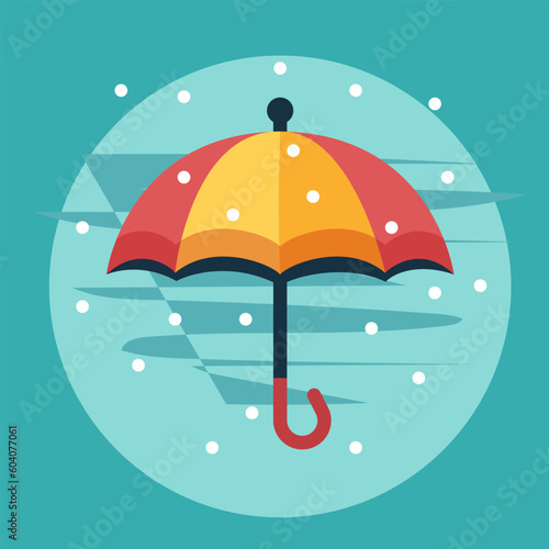 Umbrella icon. Orange umbrella. Vector clipart isolated on blue background.