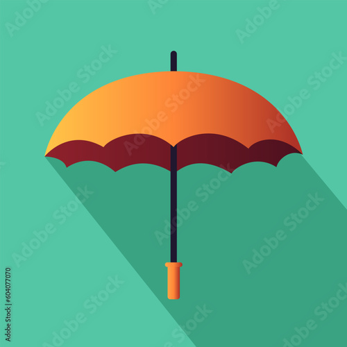 Umbrella icon. Orange umbrella. Vector clipart isolated on green background.	
