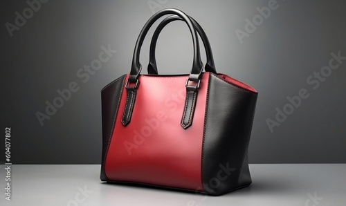 Trendy Red and Black Women's Handbag on Light Studio Background, generative AI