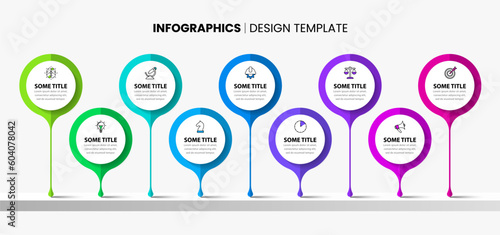 Infographic template. 9 steps with icons and text