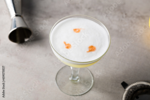 Pisco Sour Cocktail booze pisco  fresh lemon juice  syrup  egg white and aromatic bitters