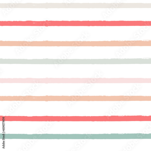 Hand drawn vector seamless stripe pattern. Pink, orange and green girly stripes background, pastel brush strokes, cute baby paintbrush line backdrop