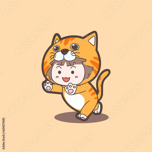 Free vector cute cat girl mascot running